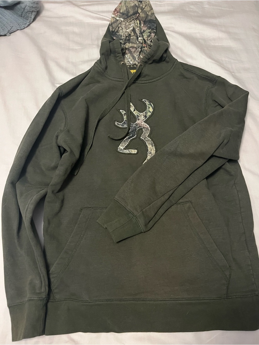 Browning Olive Green Hooded Sweatshirt with Camo Trim